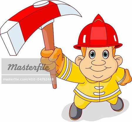 Illustration of funny firemen with the ax