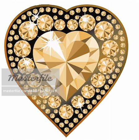 Ruby heart in golden mounting on black background. Vector illustration.