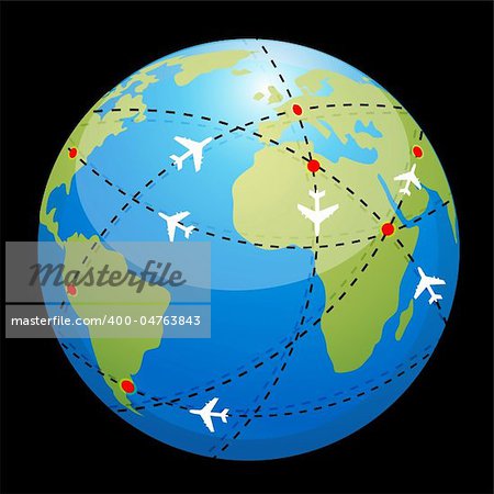 illustration of globe showing air route