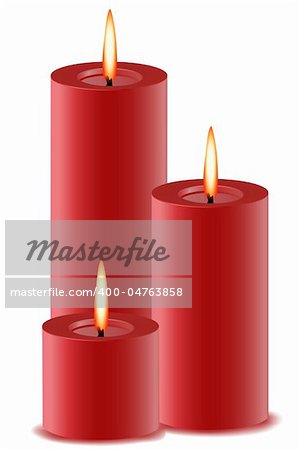illustration of set of burning candles on isolated background
