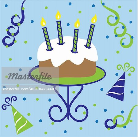 Blue and green happy birthday cake