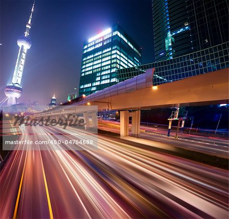 Megacity Highway at night with light trails in shanghai china.