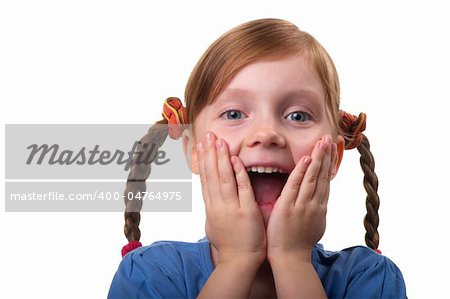 Wondering funny little girl portrait isolated over white background