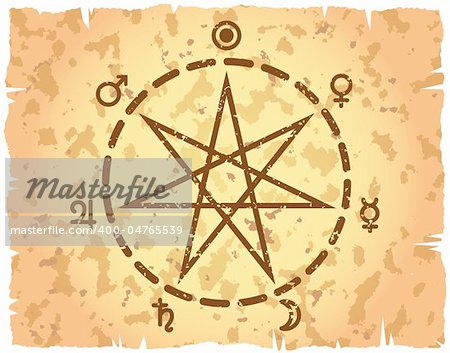 Weekday heptagram on abstract background of retro-styled paper sheet. Vector illustration.