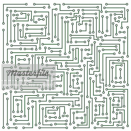 Abstraction representing white electronic microcircuit on darkly green background