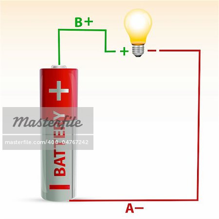 illustration of battery with electric bulb on white background