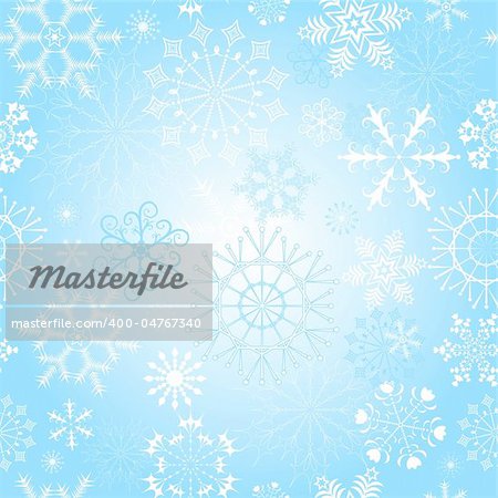 Seamless gentle blue pastel Christmas pattern with snowflakes (vector)