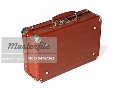 Very old brown suitcase are isolated on white