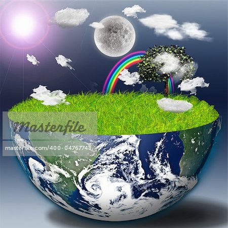 Half earth with green grass and landscape