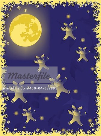 christmas deer on moon. holiday vector backgrounds