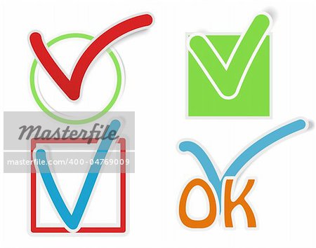 Vector illustration of check mark stickers .