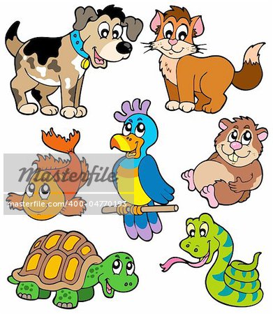 Pet cartoons collection - vector illustration.