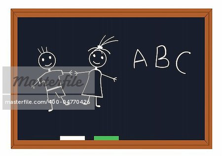 vector illustration of a blackboard with funny people and abc