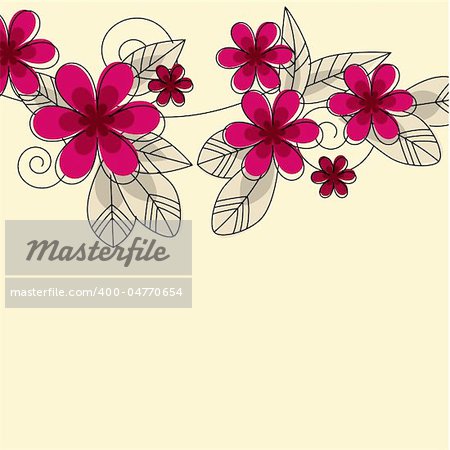 Contour flowers and leaves on beige background