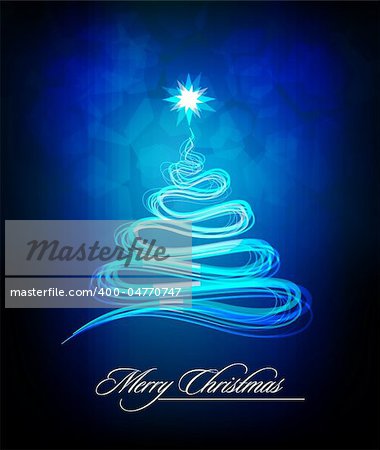 Christmas Tree made of Abstract Brush Lines | Greeting Card Background | Cold Colors