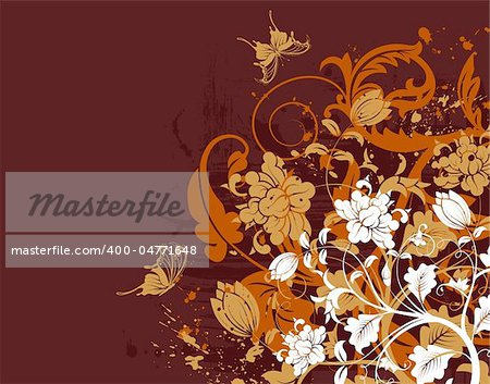 Grunge floral background with butterfly, element for design, vector illustration