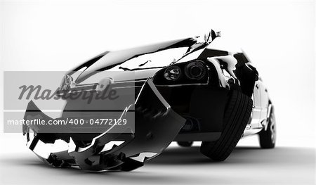 A black accident car isolated on a white background