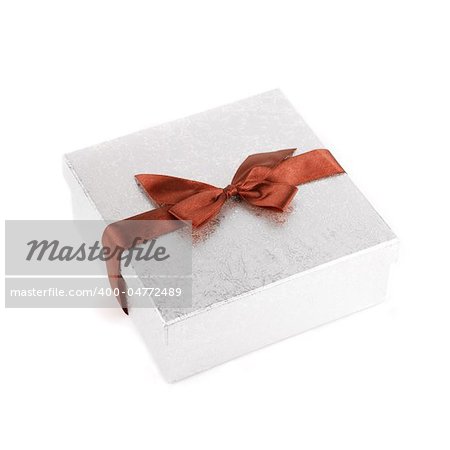 Red gift box close up isolated on white background