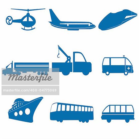 illustration of transportation icons on white background