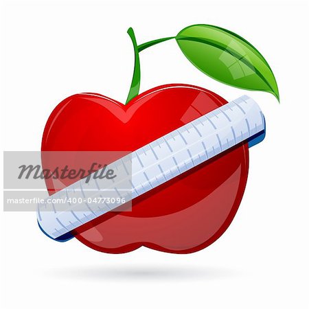 illustration of measuring tape around apple on white backlground