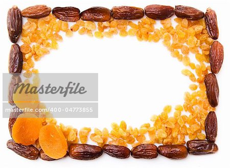 frame, dried fruits (apricot, raisin and date)