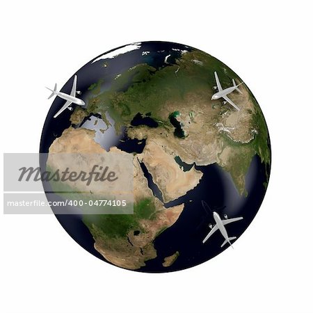 Illustration of globe and planes round it
