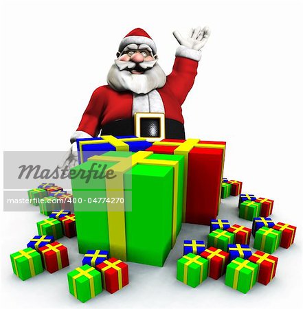 Santa Claus with a load of presents and gifts.