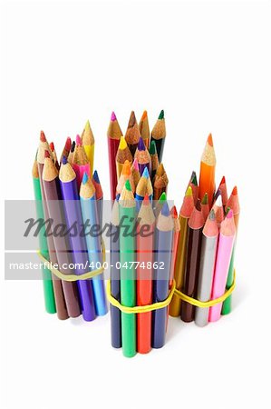 Bundles of Color Pencils on White Background