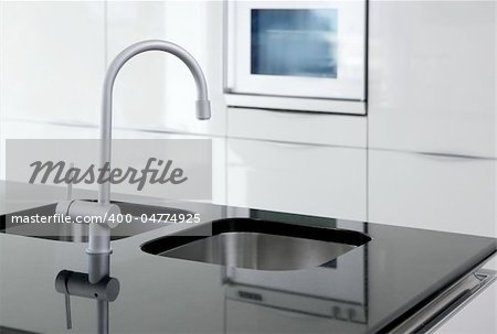 kitchen faucet and oven modern black and white interior design