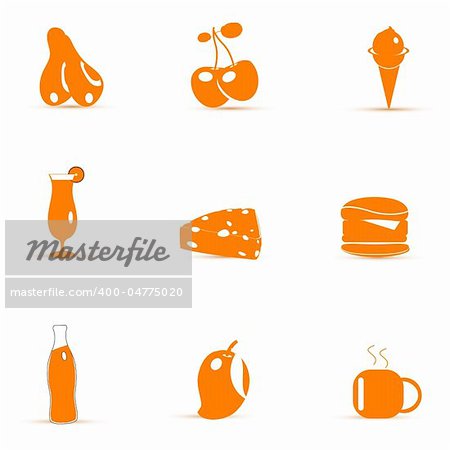illustration of junk food icons  on white background