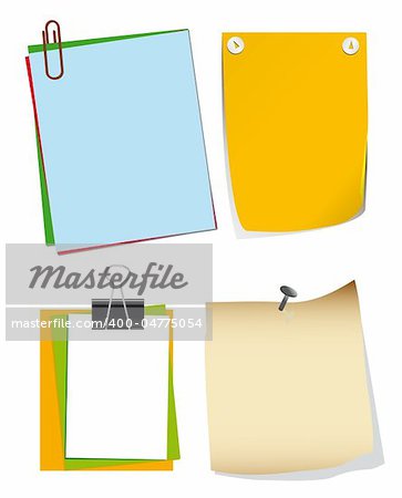A set of paper for notes. Vector illustration. Vector art in Adobe illustrator EPS format, compressed in a zip file. The different graphics are all on separate layers so they can easily be moved or edited individually. The document can be scaled to any size without loss of quality.