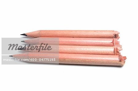 Pencils with Broken Ends on White Background