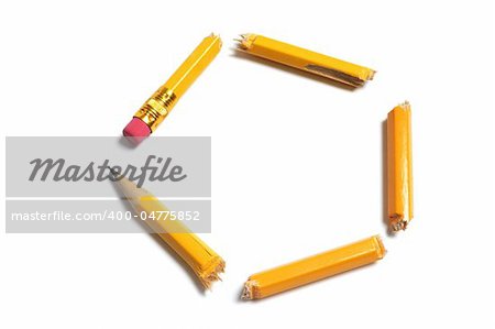 Broken Pencil Pieces on White Background Broken Pencil Pieces on White Background
