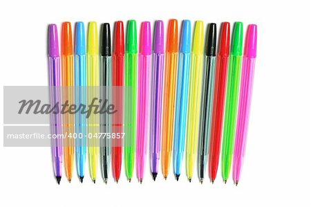 Ballpoint Pens on Isolated White Background