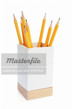 Pencils in Holder on White Background