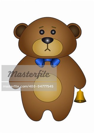 Teddy bear a tilde with a gold hand bell in a paw