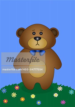 Teddy bear a vector tilde on a flower summer meadow