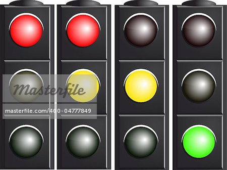 Traffic light. Variants. Vector illustration. Isolated on white background.