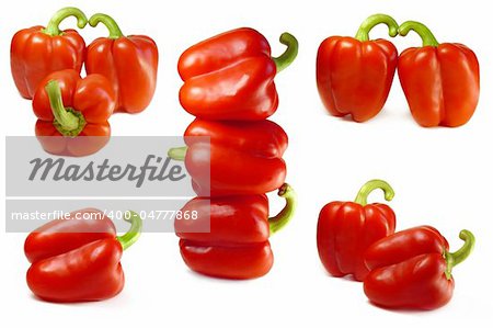 Red bell pepper isolated on a white background. collage