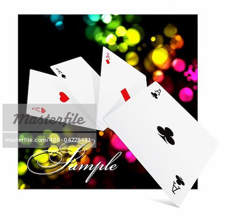 Four aces over colorful clubs black background
