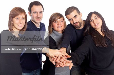 Happy Young Adult People with Hands on Stack