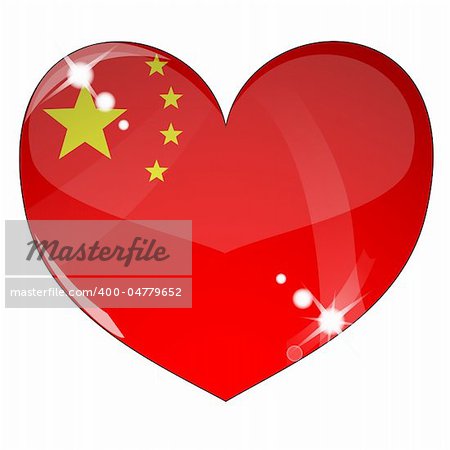 Vector heart with China flag texture isolated on a white background. Flag easy to replace