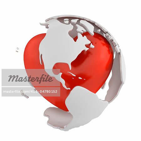 Globe with heart, America part isolated on white background