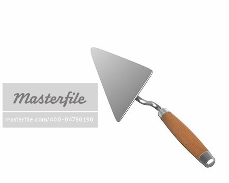 Trowel used as pointer back view isolated on white background