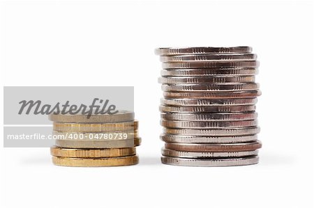 A stacks of coins isolated on the white