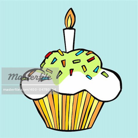 Colorful celebration muffin on light blue background