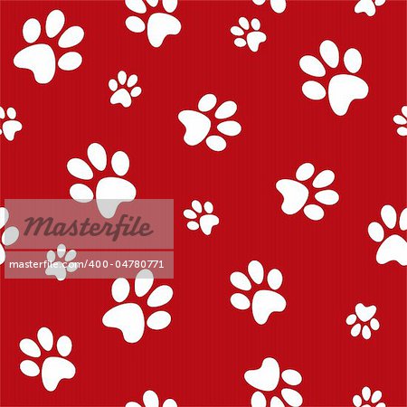 white dog footprints on red background vector