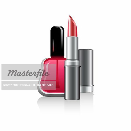 illustration of lip stick with nail polish on white background