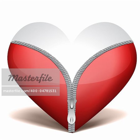 illustration of unzipped heart on white background