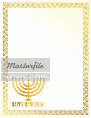 Detail illustration of a golden happy hanukkah card